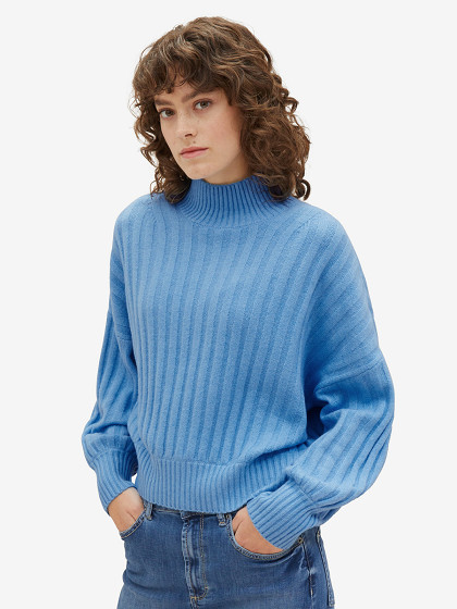 TOM TAILOR Sieviešu jaka, KNITTED SWEATER IN A RIBBED TEXTURE
