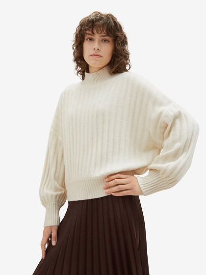TOM TAILOR Sieviešu jaka, KNITTED SWEATER IN A RIBBED TEXTURE