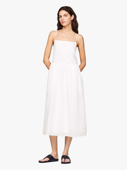 TOMMY HILFIGER Sieviešu vasaras kleita ar linu, LINEN MIDI SLIP DRESS