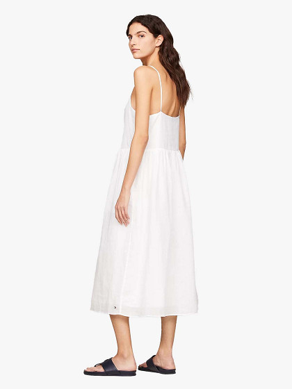 TOMMY HILFIGER Sieviešu vasaras kleita ar linu, LINEN MIDI SLIP DRESS