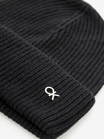 CALVIN KLEIN Cepure ar vilnu un kašmiru, CK METAL CHUNKY RIB BEANIE