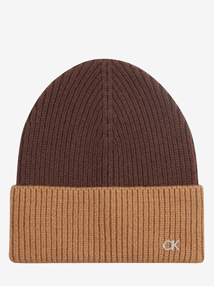 CALVIN KLEIN Cepure ar vilnu un kašmiru, CK METAL TWO-TONE CHUNKY BEANIE