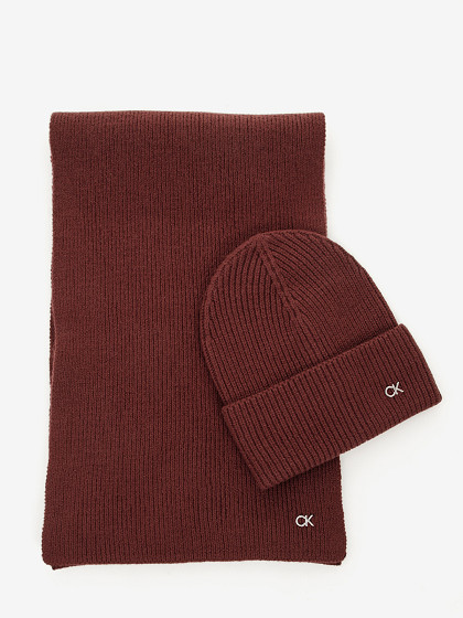 CALVIN KLEIN Cepure un šalle no vilnas un kašmira, CK METAL CHUNKY BEANIE & SCARF