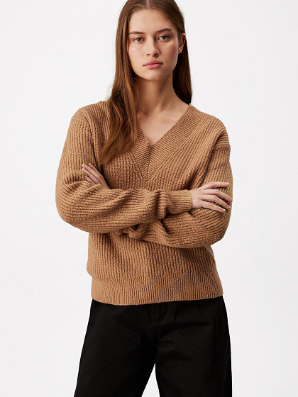 CALVIN KLEIN Sieviešu jaka ar vilnu, BOUCLE RIB V-NK RELAXED SWEATER